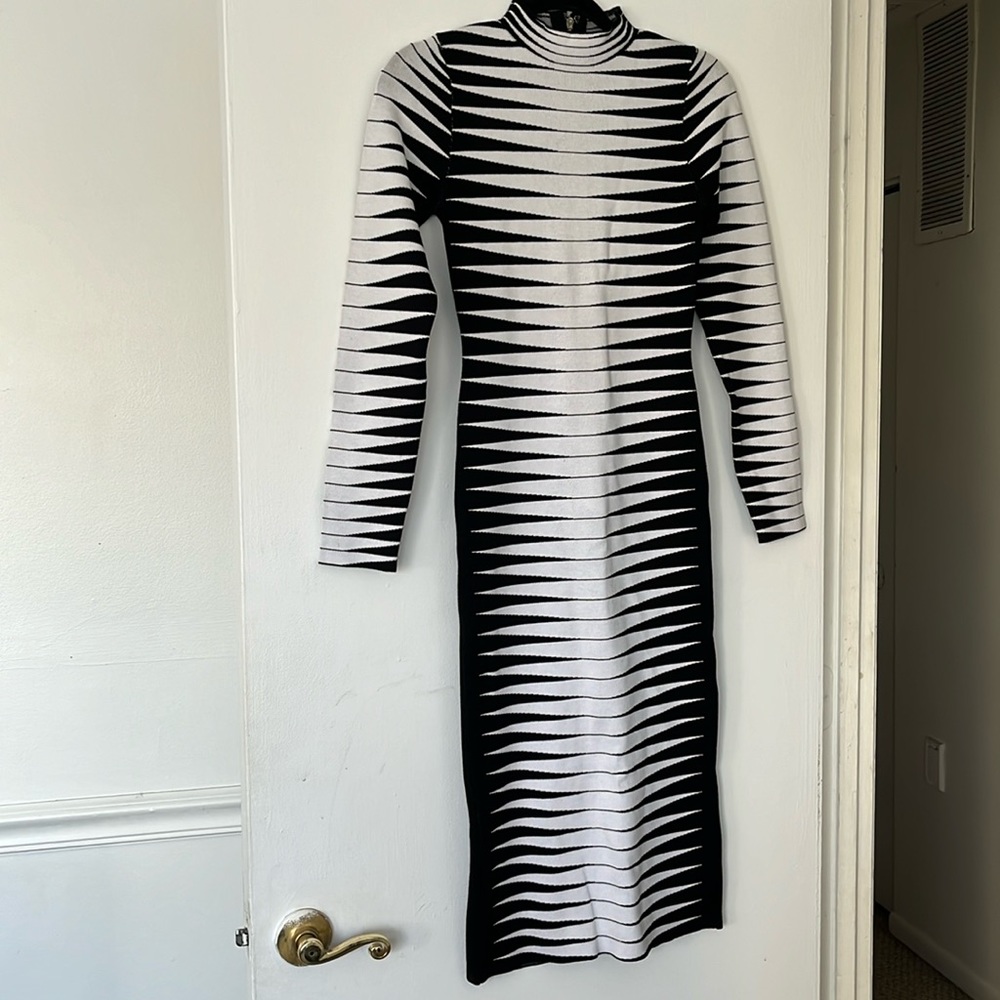 AKIRA Black and White Striped Midi Dress
